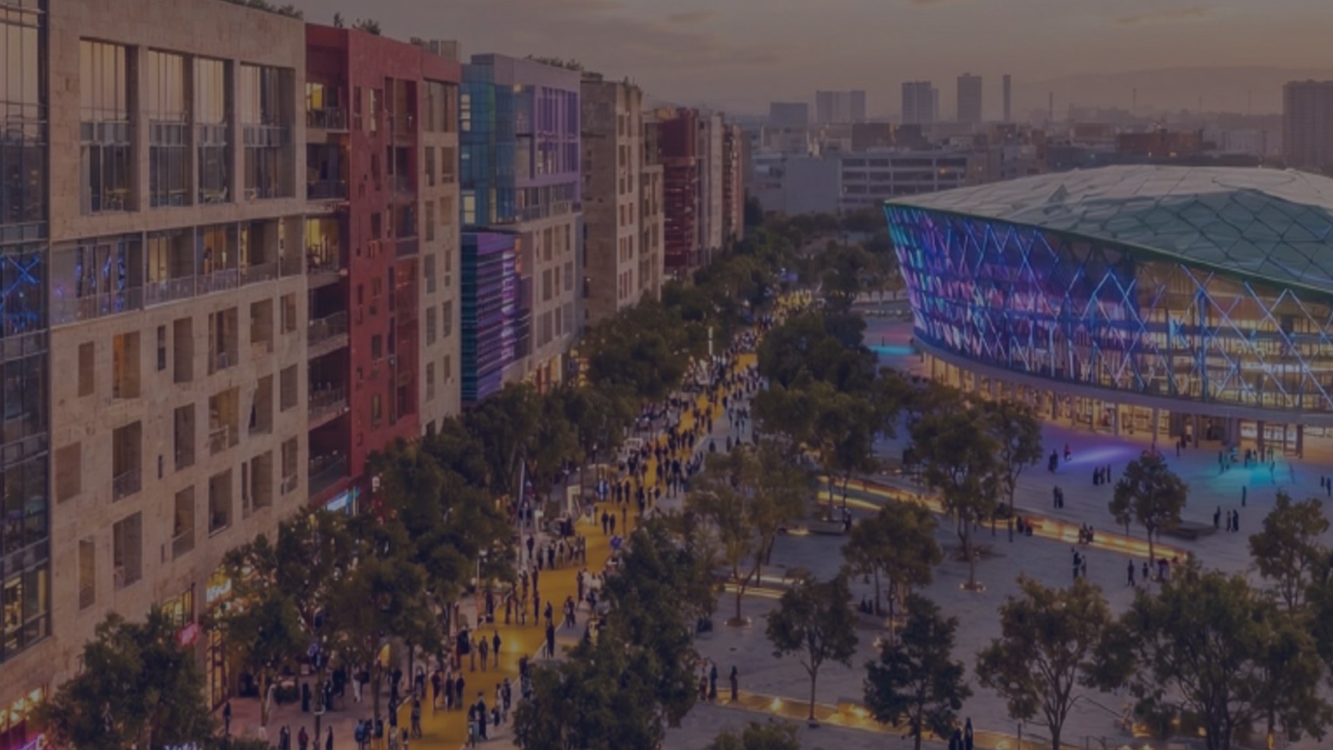Aerial view of sports and entertainment district — Asia-Pacific