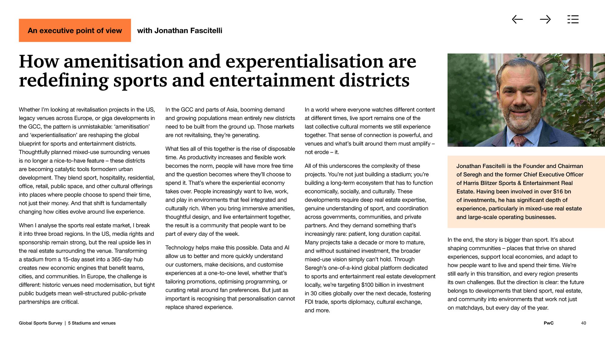 PwC Global Sports Survey featured article spread